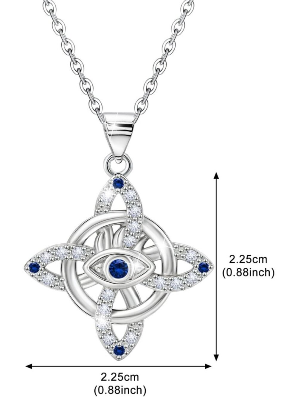Celtic Knot Sterling Silver Necklace with Blue CZ Evil Eye Pendant - Irish - Picture 4 of 6